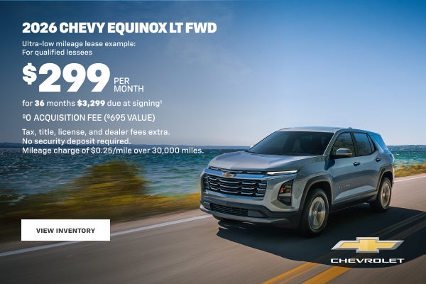 2026 Chevy Equinox LT FWD.Ultra-low mileage lease example gor qualified lessees. $299 PER MONTH f...